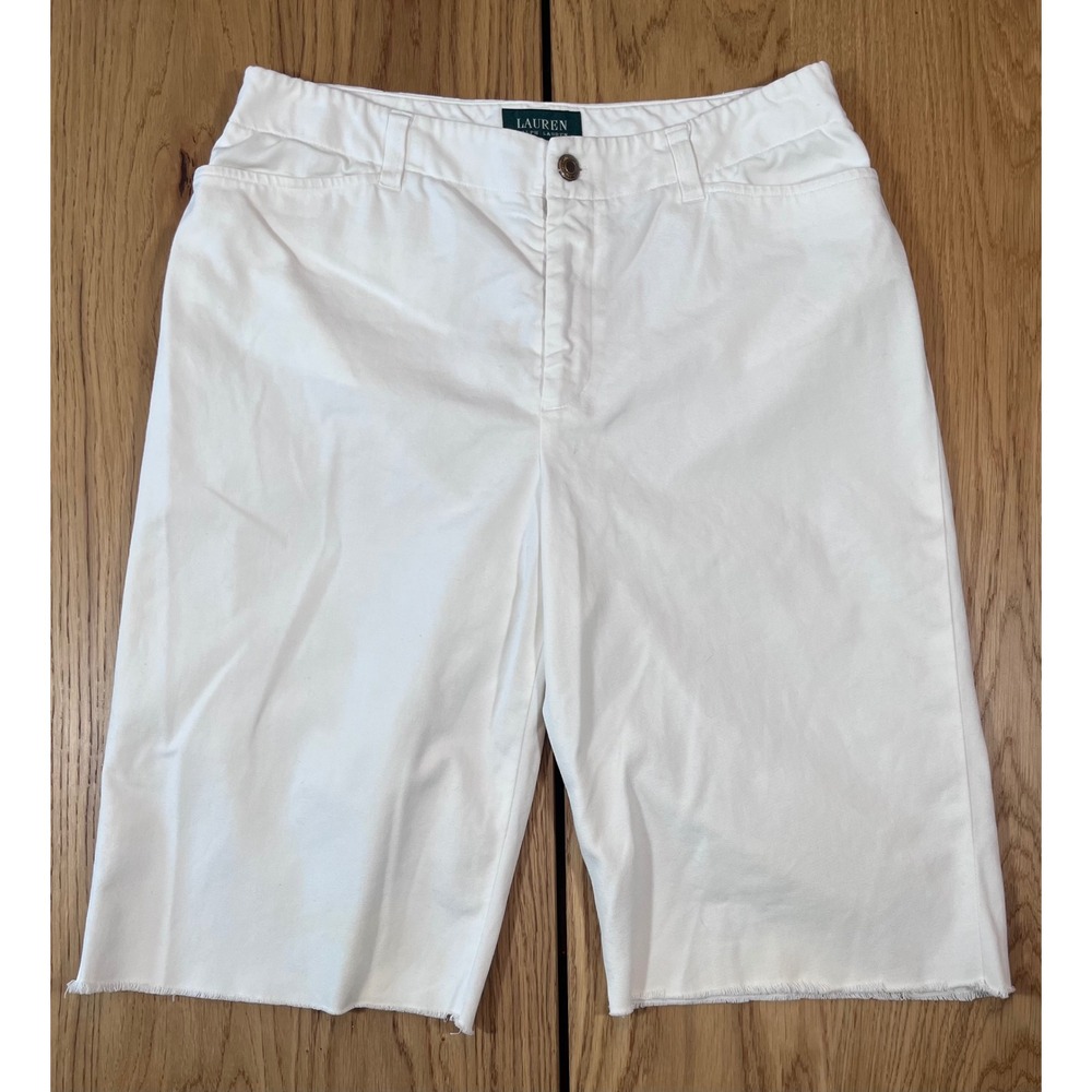 Lauren Ralph Lauren Bermuda Shorts Womens 10 White Raw Hem Classic Preppy